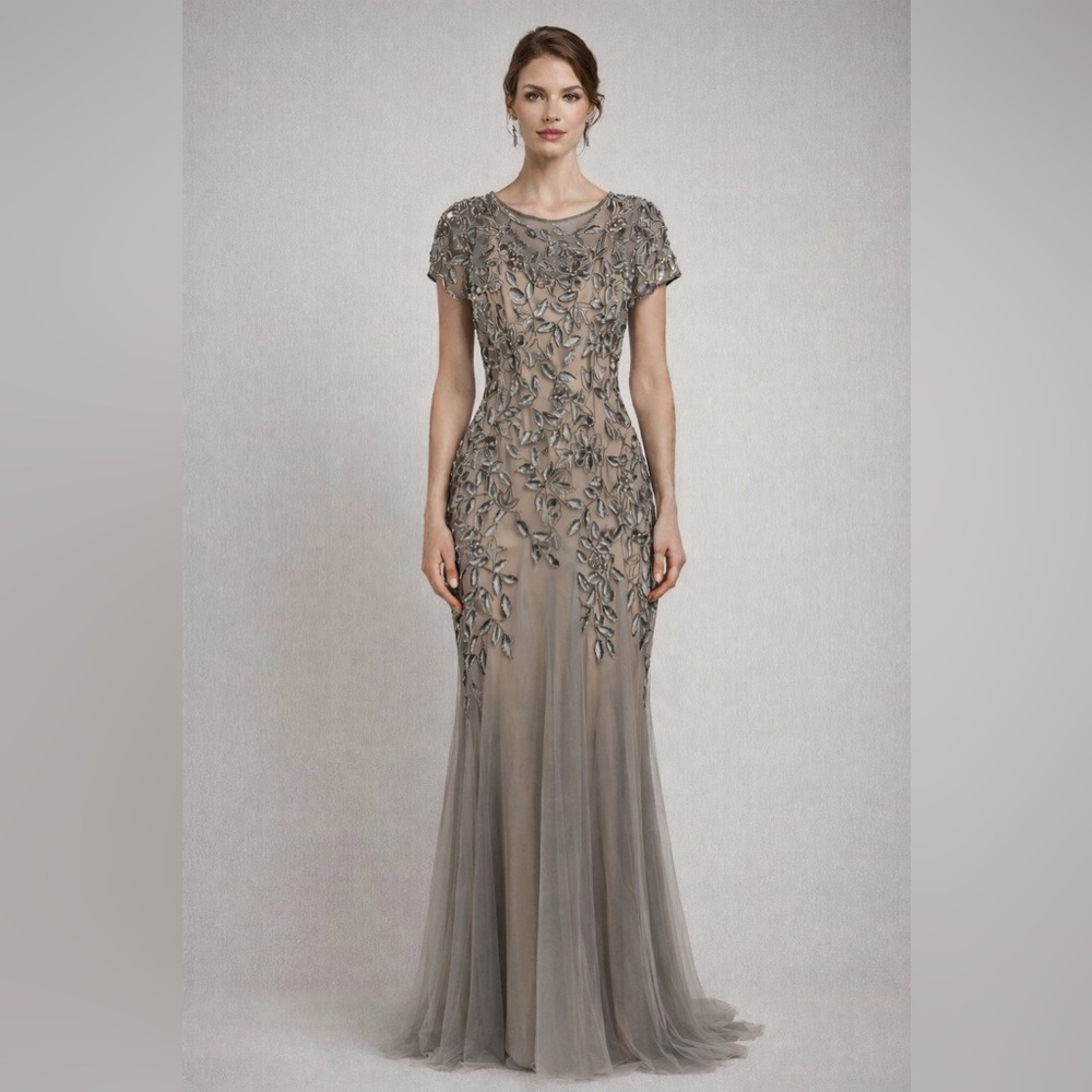 Adrianna Papell NWT SZ 18 Beaded Illusion Gown Formal Evening Dress MOB GALA MOG